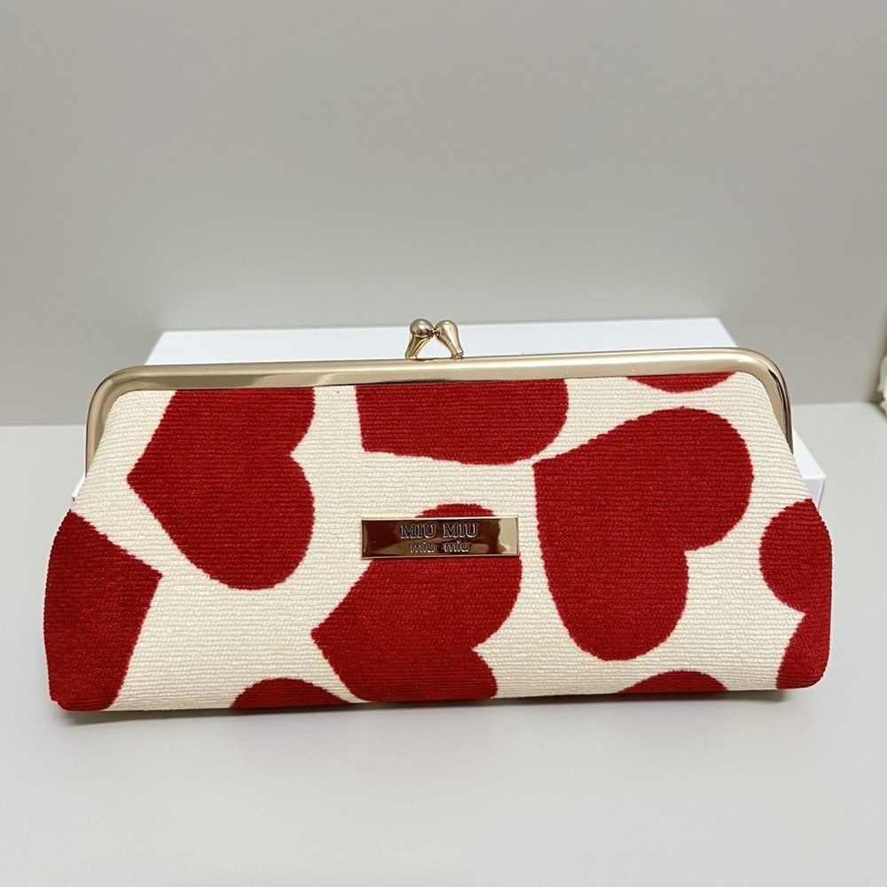 NIB Miu Miu Red Heart Print Clutch